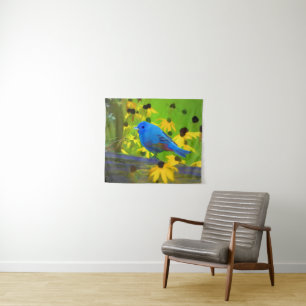 Indigo Bunting Painting - Original Wild Bird Art Wandteppich