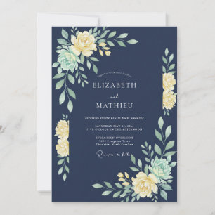 Indigo-Butter-Laub-Eukalyptus-Hochzeit Einladung
