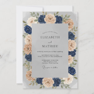Indigo Champagner-Rosen-Hochzeit Einladung