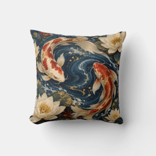 Indigo Cinnabar Koi Wasserlilie Kissen