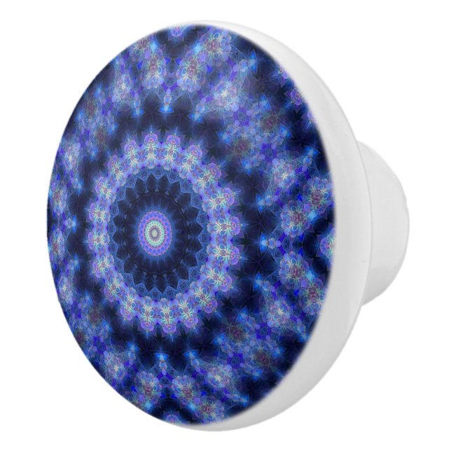Indigo Cobalt Blue Mandala Abstrakter Gemusterter  Keramikknauf (Rechts)