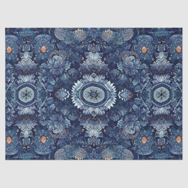 Indigo Denim Bloom Bloral Decoupage Craft Wrapping Seidenpapier (Vorderseite)