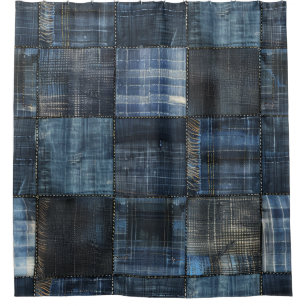 Indigo Denim Patchwork Nahtloses Muster Duschvorhang