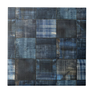Indigo Denim Patchwork Nahtloses Muster Fliese