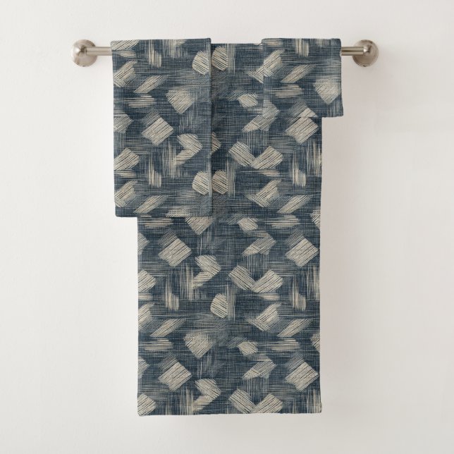 Indigo Dreams Unleashed Shibori Japanisch Badhandtuch Set (Insitu)