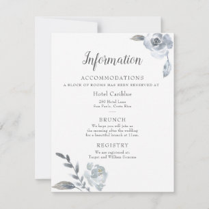 Indigo Dusty Blue Floral Wedding Details Card Einladung