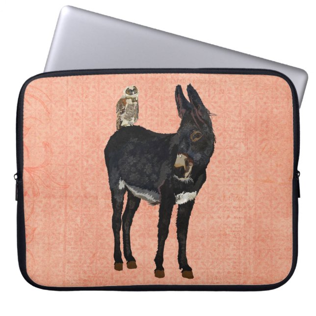 INDIGO-ESEL u. KUPFER-EULE Computer-Hülse Laptopschutzhülle (Vorderseite)