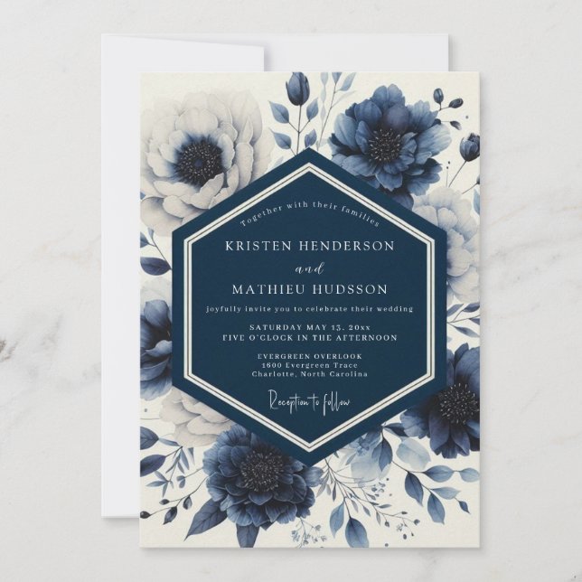 Indigo Ethereal Bloom Hochzeit Einladung (Vorderseite)