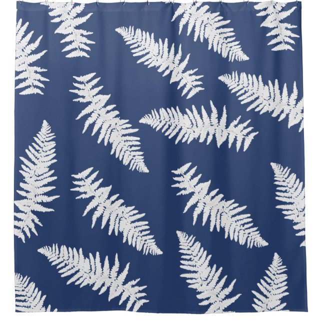 Indigo Fern Botanical Pattern Duschvorhang (Vorderseite)