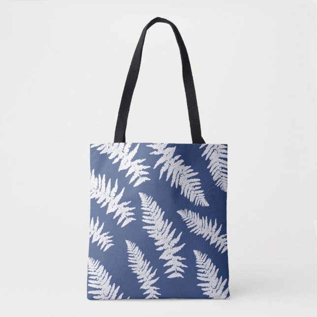 Indigo Fern Print Blue Tote Bag (Vorderseite)