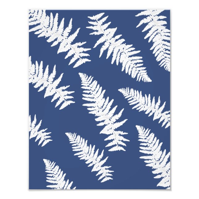 Indigo Fern White Pflanze Botanische Malerei Fotodruck (Vorne)