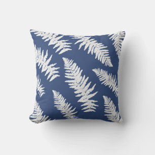 Indigo Fern White Pflanze Botanische Malerei Kissen