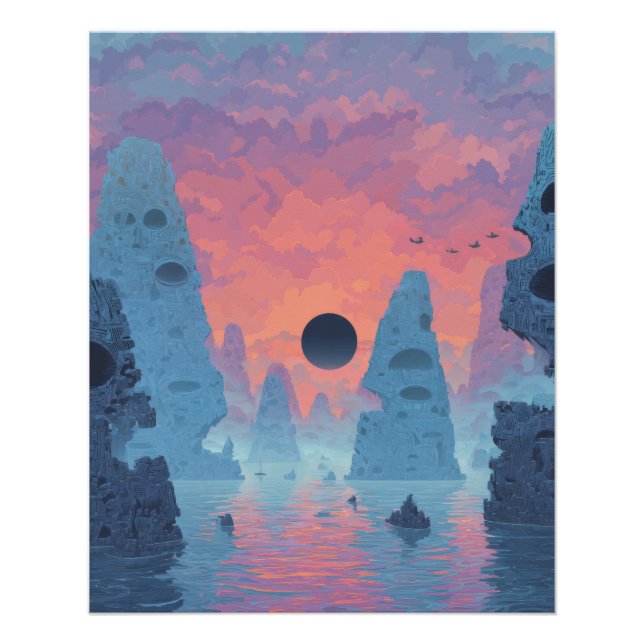 Indigo-Finsternis über neonfarbener Traumlandschaf Poster (Vorderseite)