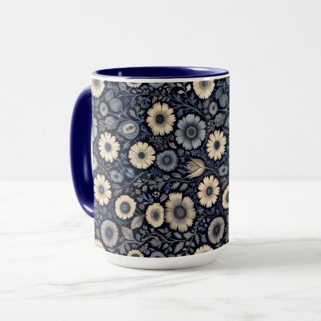 Indigo Floral Art | Burne-Jones Inspiriertes Desig Tasse (Vorderseite Links)