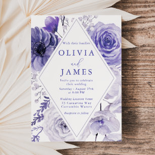 Indigo Floral Elegant Frame Wedding Einladung