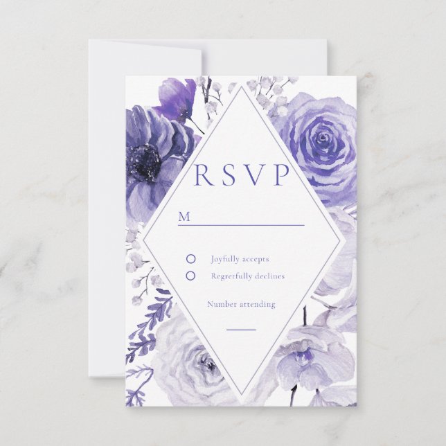 Indigo Floral Frame Wedding RSVP Karte (Vorderseite)