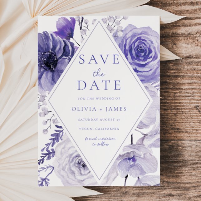 Indigo Floral Frame Wedding Save The Date (Von Creator hochgeladen)