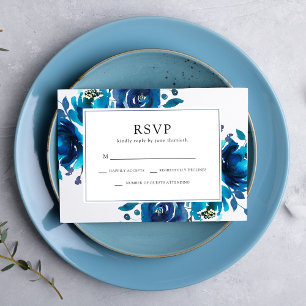 Indigo Floral Hochzeits-Zusage RSVP Karte