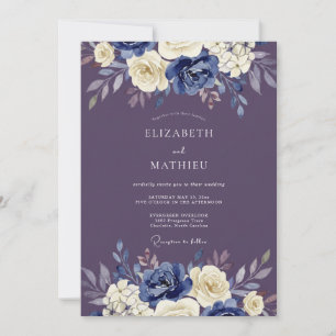 Indigo-Floral Kunst Hochzeit Einladung