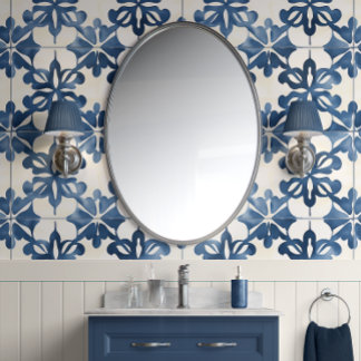 Indigo Floral Medley - Blau und Creme - Küste Tapete