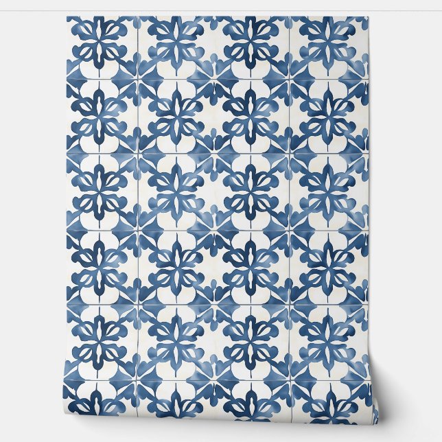 Indigo Floral Medley Petite - Blau und Cream Tapete (Abrollen)