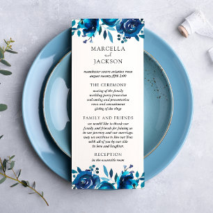 Indigo Floral Wedding Program Card Werbekarte