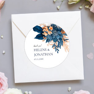 Indigo Floral Wedding Vielen Dank Runder Aufkleber