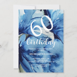 Indigo Florale Wasserfarben-Kalligrafie Kunst Einladung