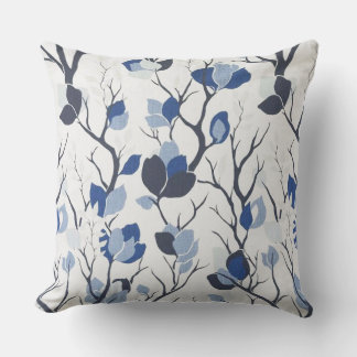 Indigo Foliage Designer Outdoor Accent Pillow Kissen