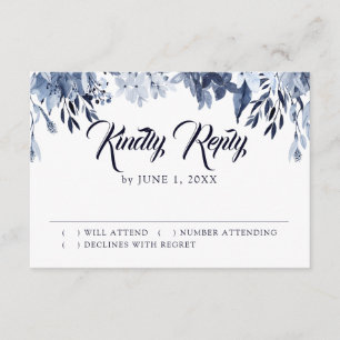 Indigo Garden Floral Wedding RSVP Response Card Karte