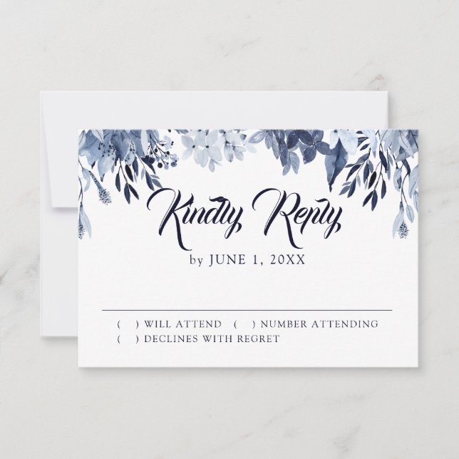 Indigo Garden Floral Wedding RSVP Response Card Karte (Vorderseite)