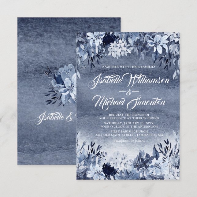 Indigo Garden Modern Watercolor Hochzeit Einladung (Vorne/Hinten)