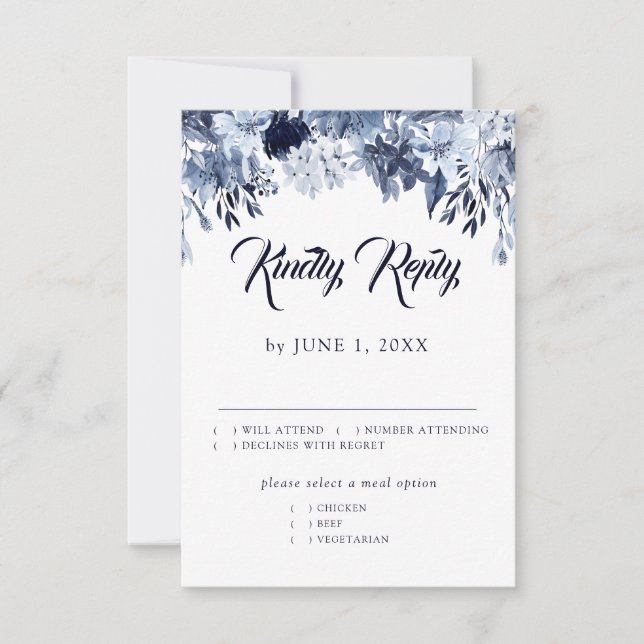 Indigo Garden RSVP Card mit Wahlmöglichkeiten Karte (Vorderseite)