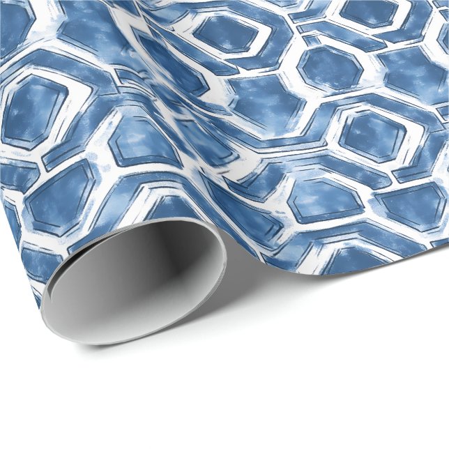 Indigo Geometric Tile Wrapping Paper Geschenkpapier (Rolleneckpunkt)