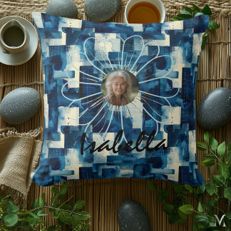 Indigo Geometrischer Blütenstand – Elegantes abstr Kissen