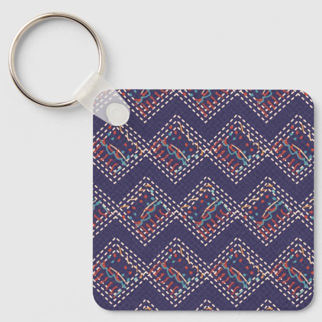 Indigo gestickte Diamanten Schlüsselanhänger (Vorderseite)