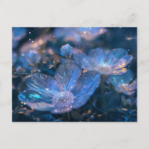 Indigo Glas Blumen Lichter Postkarte