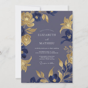Indigo Gold Lily Hochzeit Einladung