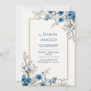 Indigo Goldader Ätherischer Botanischer Rahmen Hoc Einladung