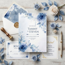 Indigo Goldader Wasserfarbe Rosenrand Hochzeit
