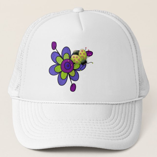 Indigo & Green Fun Blume Truckerkappe (Vorderseite)