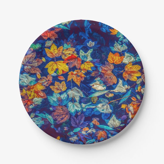 Indigo-Herbstblätter-Wirbelmuster Pappteller (Vorderseite)