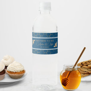 Indigo & Honeycomb Golden Bee Polterabend Wasserflaschenetikett