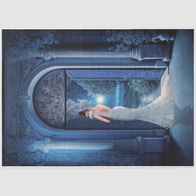 Indigo Imperial Gebäude Elegante Dame Seidenpapier (Vorderseite)