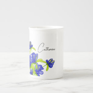 Indigo-Iris-Blumen-Wasserfarbe-Monogramm Prozellantasse