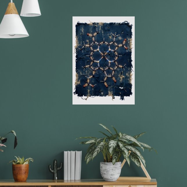 Indigo Islamisches Geometrisches Sternmuster Feine Poster (Wohnzimmer 1)