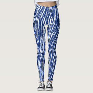 Indigo Japanisch Shibori Streifen Künstlerisch Tin Leggings