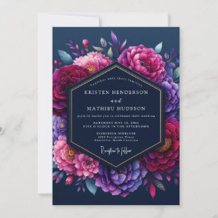 Indigo-Juwel-Ton-Blütenhochzeit Einladung