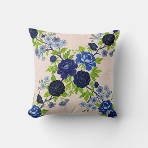 Indigo-Kamelien-Blumen-Monochrom-Kissen Kissen