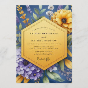 Indigo künstlerische Wildblumenhochzeit Einladung